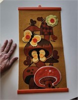 Vintage MCM Felt Wall hanging, mushrooms orange