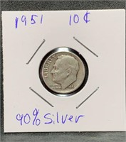 1951 Roosevelt Dime 90% Silver US Mint Coin