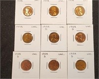 9 UNCIRCULATED LINCOLN PENNIES