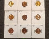 9 UNCIRCULATED LINCOLN PENNIES
