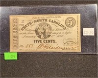 STATE OF NC 5 CENT JANUARY 1866 NOTE