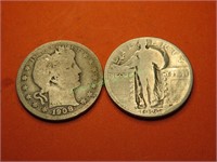 1926 Standing Liberty -1908 Barber Quarters