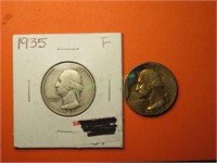 1935 Fine Grade-1957 Raindbow Toned Quarters
