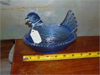 Blue Glass Hen on a Nest
