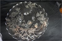 Glass Footed Silver Overlay Serving Platter footed