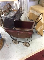 Vintage wooden baby doll carriage