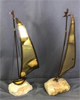 Pair Of Sailboat Sculptures Stone/metal