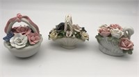 3 Porcelain Floral Bouquets