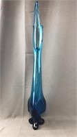 Vintage Art Glass Vase Tall Blue