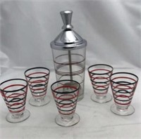 5 Vintage Mcm Cocktail Shaker & Shot Glasses
