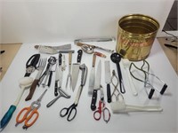Lot of Misc Kitchen Utensils With Tin