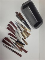 Lot of Misc. Knives with Bread Loaf Pan