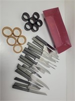 Lot of Knives and 2 Sets of Napkin Rings