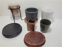 Lot of Flower Pots with  Wooden Display