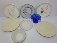 Lot of Vintage Plates with Blue Strawberry Dish