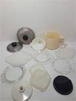 Lot of Misc. Size Lids, Funnel and 11/2 Quart