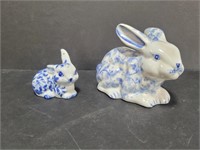 2 Vintage Blue and White Bunny Rabbits