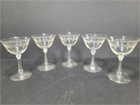 5 Vintage Fostoria Wine Glasses