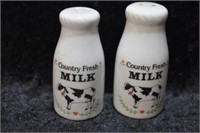 Vintage Country Fresh Milk Bottle Salt & Pepper