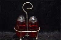 Vintage Red Glass Airko Salt & Pepper Shakers