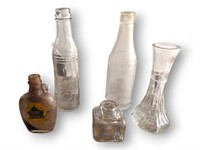 antique bottle inkwell and bud vase