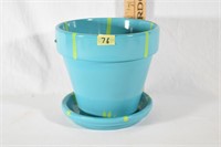 HANP PAINTED PLANTER W/TRAY