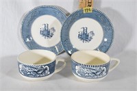 CURRIER & IVES 2 SETS CUPS AND SAUCERS