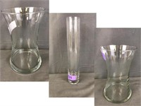 3 Tall Clear Glass Vases