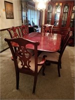 Double Pedestal Dining Table, 2 Leaves, 8 Chairs