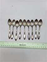 set of 9 antique 800 silver teaspoons