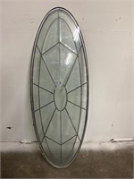Oval Etched Glass & Lead Church Window, 56 x 19in.