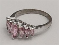 Sterling Silver & Pink Stone Ladies Ring Size 7