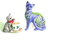Holiday Ceramic Cat W/Decorative Cat 8"