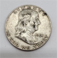 1961 DBen Franklin Silver Half Dollar