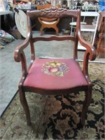 Antique Carved Needlepoint Mahogany Dining Chair