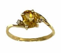 14k Gold Natural 1.04ct Oval Citrine &diamond Ring