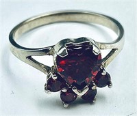 Sterling Silver, Heart Shape Garnet Ring Size 8.5