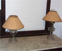 Pair of Electrified Kerosene Lamps & Marble Base *