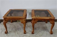 Oak/Glass End Tables w/ Claw Feet