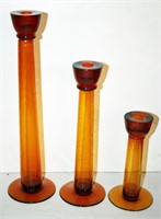 Graduated Set of Amber Glass Candlesticks - 16"H