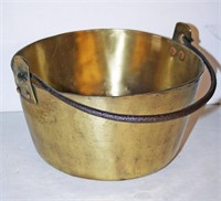Early Hand Wrought Handled Brass Bucket 10.5"D