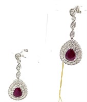 Rare Burmese Ruby and Diamond Platinum Earrings
