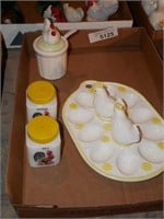 Vintage Chicken S & P Shakers, Mustard Dish &