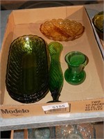 Vintage Green & Gold Sandwich Glass - Serving