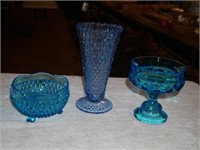 Vintage Indiana Blue Glass Bowls & Vase