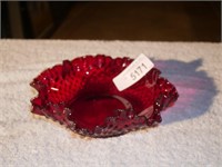 Vintage Fenton Hobnail Ruby Red Ruffled Bowl