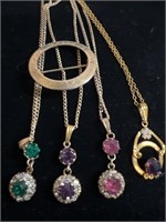 Four Gold Filled Necklaces + GF Brooch