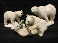 3 Polar Bear Figurines - Mama Papa & Cubs