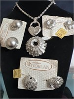D’ORLAN Vintage Silver Necklace + Brooch Set