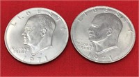 2 1971 D Eisenhower Dollars